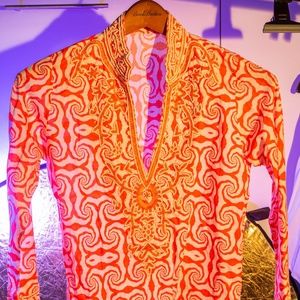 Colorful Orange Barbara Gerwit Summer Dress Sz S